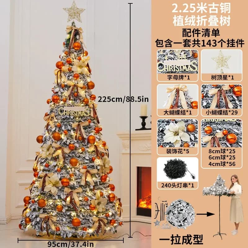 Folding Christmas Tree Portable Flocked PVC Decor Expandable Large Holiday ornaments Home Realistic Dense Xmas Tree with Stand