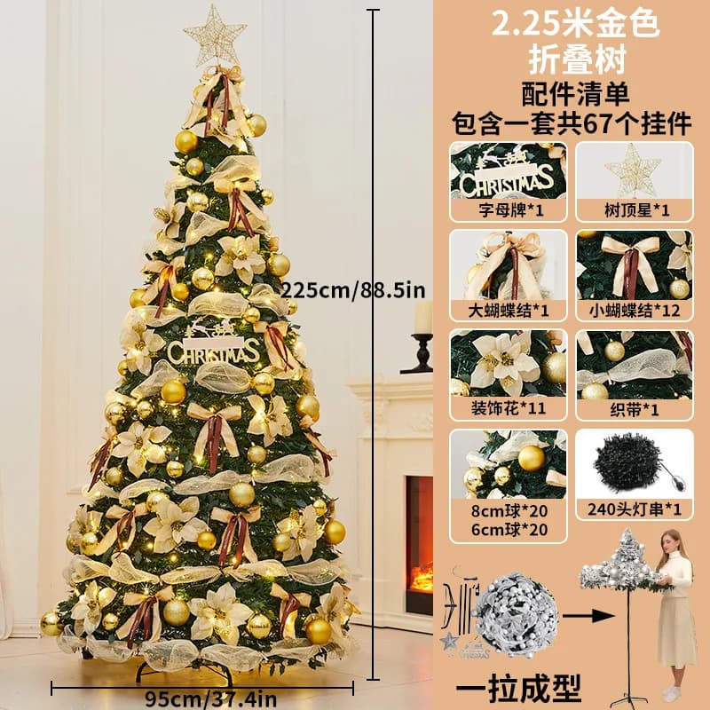 Folding Christmas Tree Portable Flocked PVC Decor Expandable Large Holiday ornaments Home Realistic Dense Xmas Tree with Stand