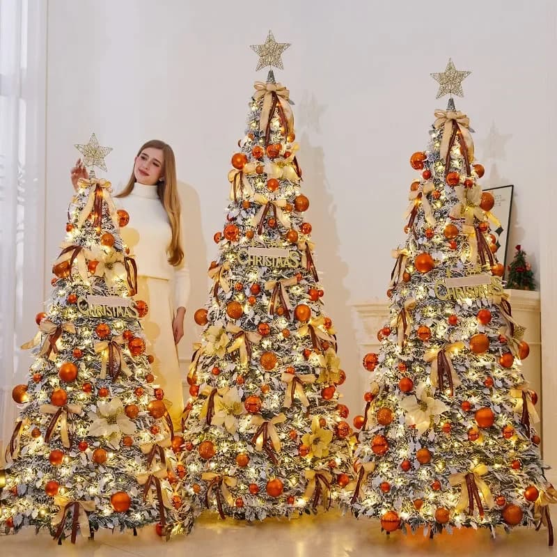 Folding Christmas Tree Portable Flocked PVC Decor Expandable Large Holiday ornaments Home Realistic Dense Xmas Tree with Stand