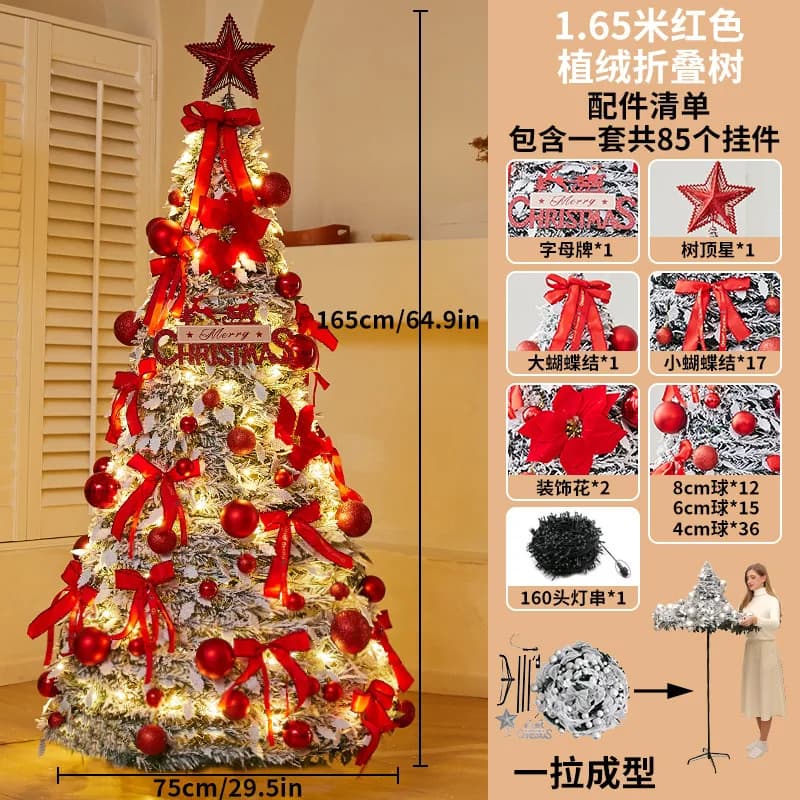 Folding Christmas Tree Portable Flocked PVC Decor Expandable Large Holiday ornaments Home Realistic Dense Xmas Tree with Stand