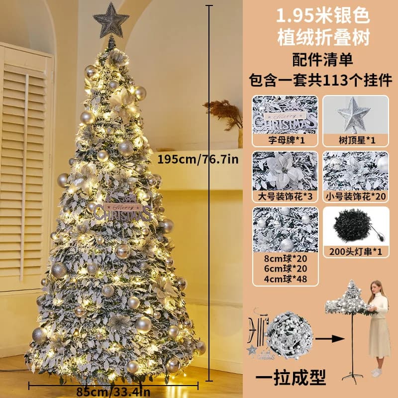 Folding Christmas Tree Portable Flocked PVC Decor Expandable Large Holiday ornaments Home Realistic Dense Xmas Tree with Stand