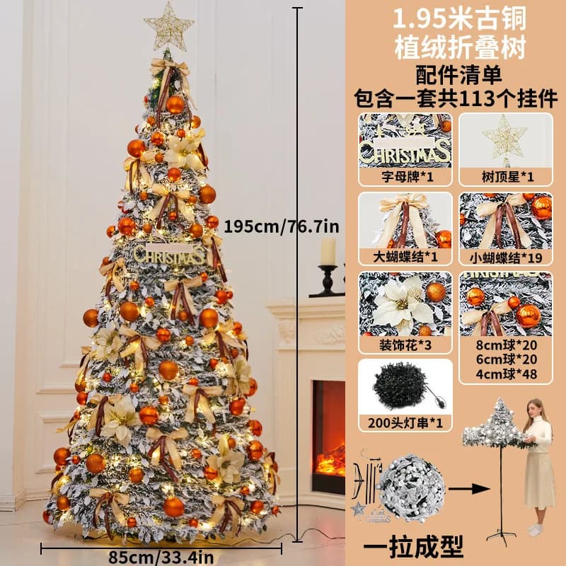 Folding Christmas Tree Portable Flocked PVC Decor Expandable Large Holiday ornaments Home Realistic Dense Xmas Tree with Stand