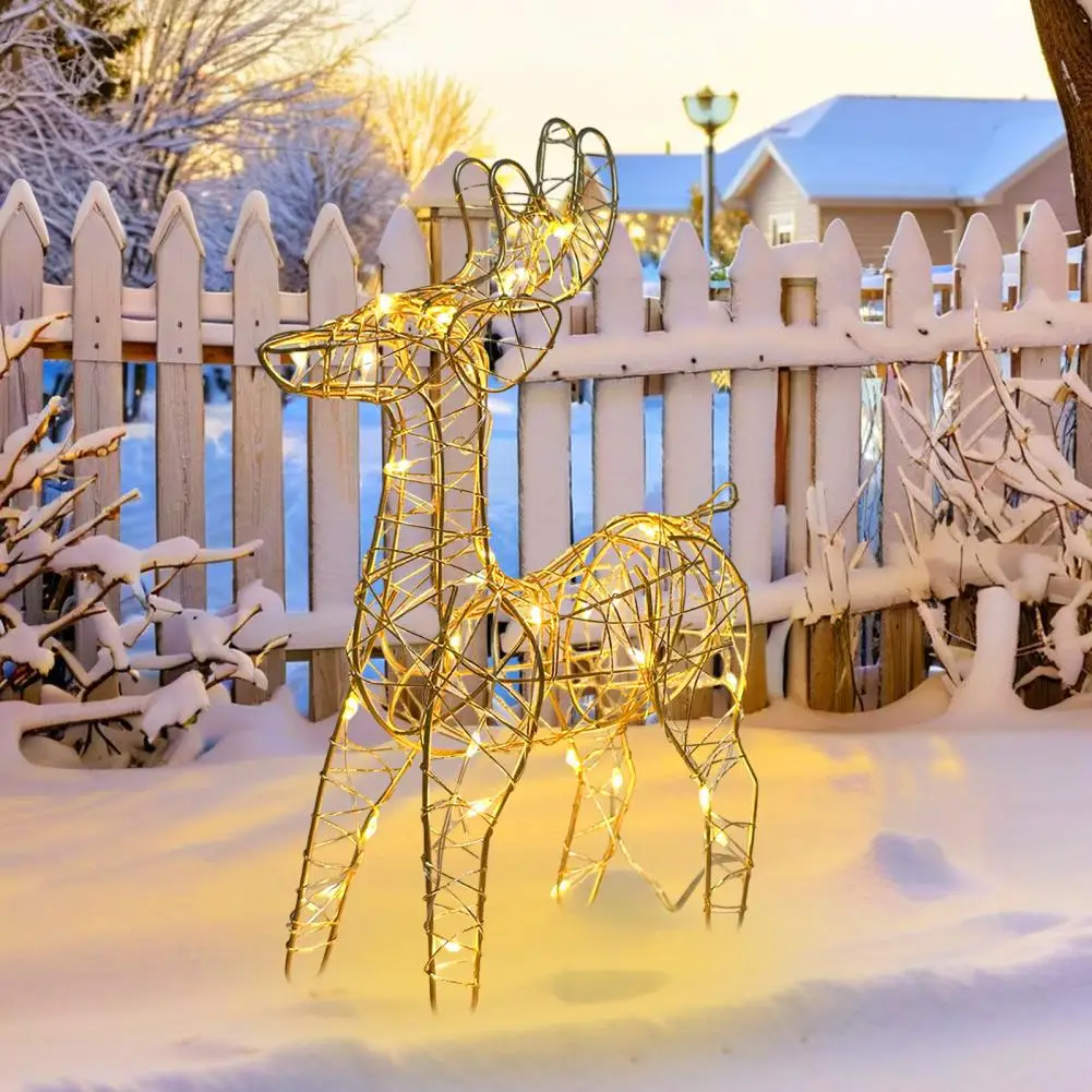 3D Christmas Reindeer Decor Prelit Iron Reindeer with 30 LED Lights Outdoor Indoor Lighted Standing Deer for Garden Yard Lawn