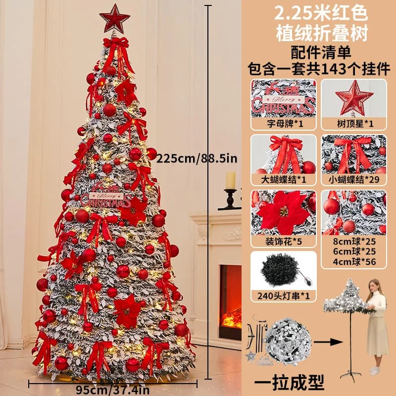 Folding Christmas Tree Portable Flocked PVC Decor Expandable Large Holiday ornaments Home Realistic Dense Xmas Tree with Stand