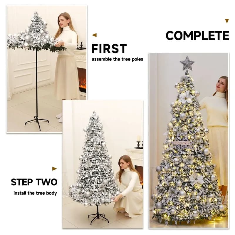 Folding Christmas Tree Portable Flocked PVC Decor Expandable Large Holiday ornaments Home Realistic Dense Xmas Tree with Stand