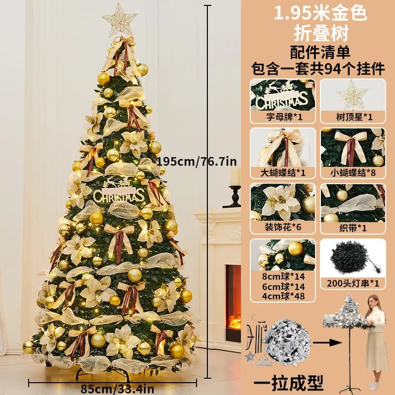 Folding Christmas Tree Portable Flocked PVC Decor Expandable Large Holiday ornaments Home Realistic Dense Xmas Tree with Stand