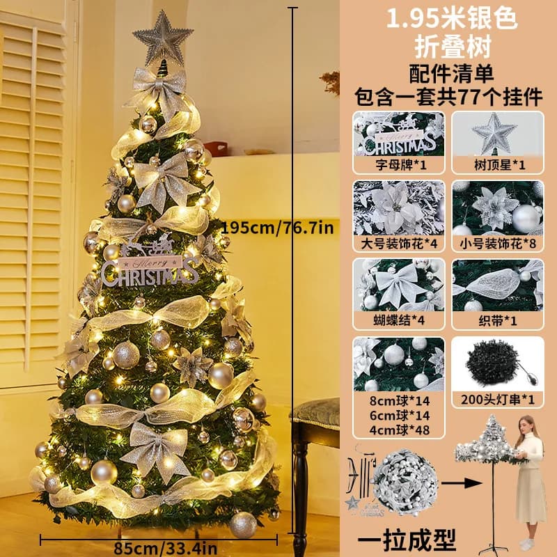 Folding Christmas Tree Portable Flocked PVC Decor Expandable Large Holiday ornaments Home Realistic Dense Xmas Tree with Stand