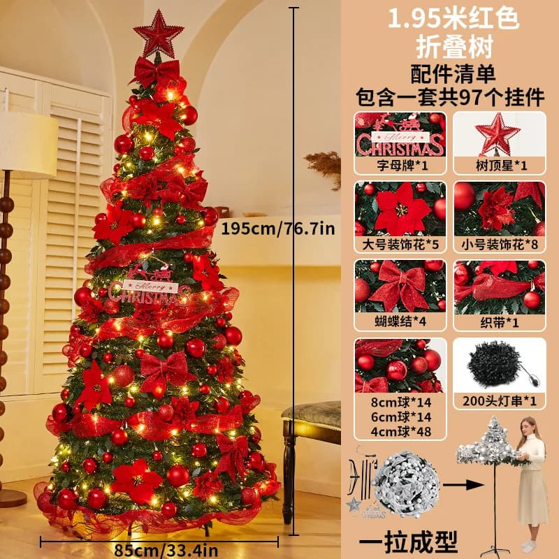 Folding Christmas Tree Portable Flocked PVC Decor Expandable Large Holiday ornaments Home Realistic Dense Xmas Tree with Stand