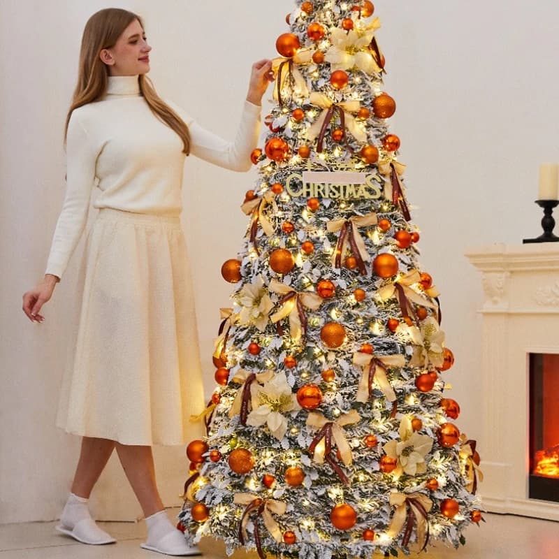 Folding Christmas Tree Portable Flocked PVC Decor Expandable Large Holiday ornaments Home Realistic Dense Xmas Tree with Stand