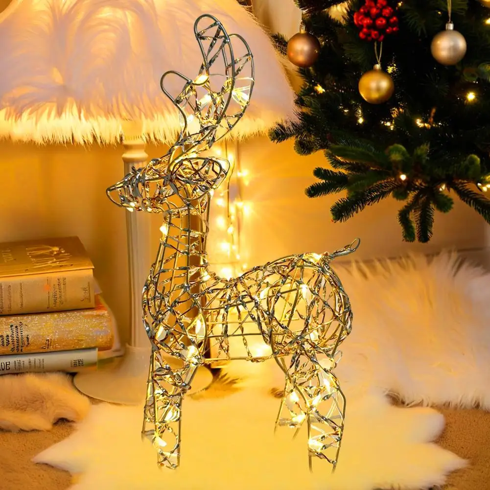 3D Christmas Reindeer Decor Prelit Iron Reindeer with 30 LED Lights Outdoor Indoor Lighted Standing Deer for Garden Yard Lawn