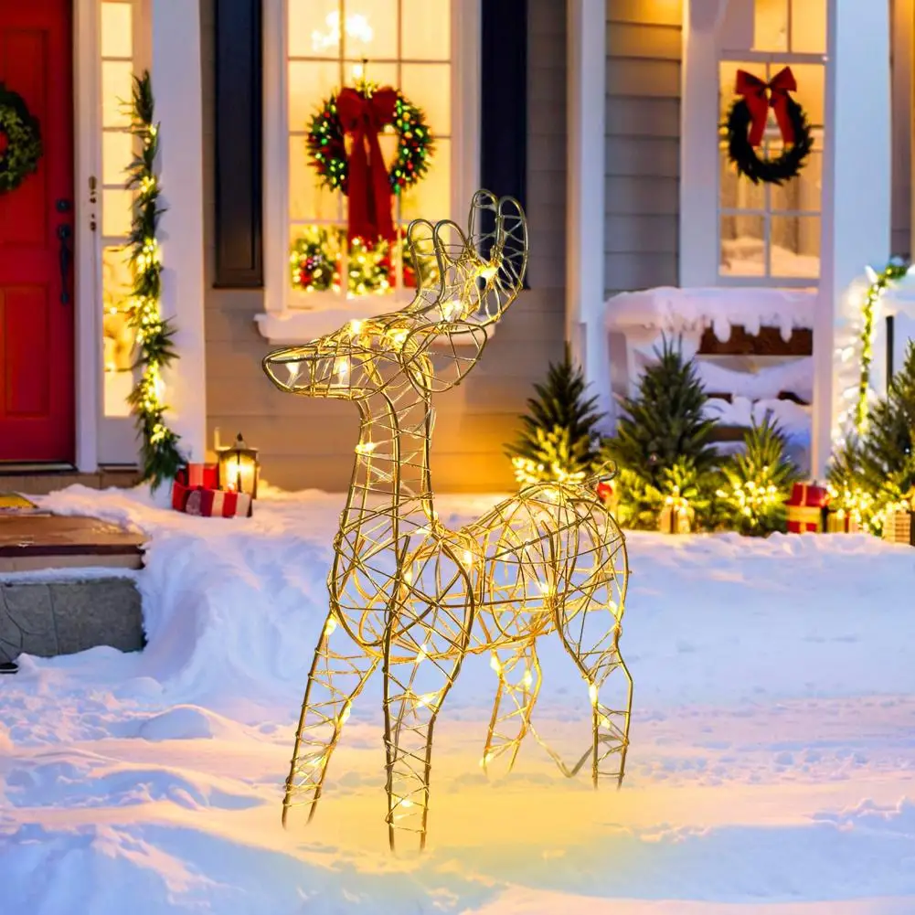 3D Christmas Reindeer Decor Prelit Iron Reindeer with 30 LED Lights Outdoor Indoor Lighted Standing Deer for Garden Yard Lawn