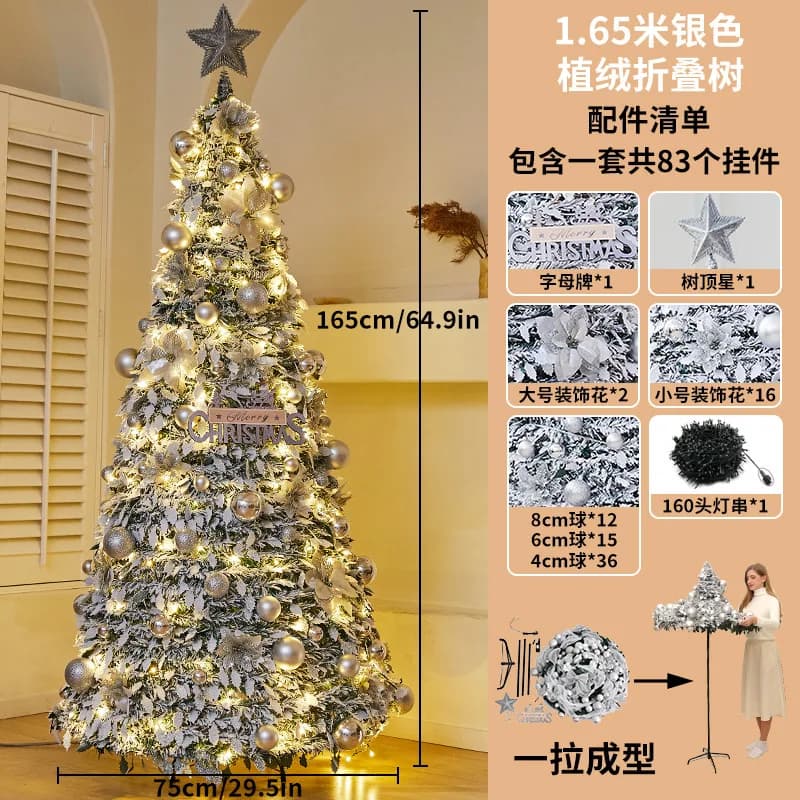 Folding Christmas Tree Portable Flocked PVC Decor Expandable Large Holiday ornaments Home Realistic Dense Xmas Tree with Stand